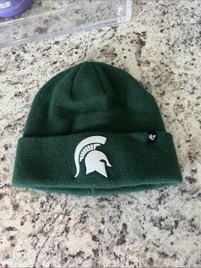 Michigan State 47 Dark Green Beanie with White Spartan Emblem